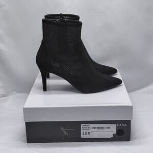 Alfani Step N Flex Jamari Black Mesh Suede Ankle Booties Heels 6.5M Whimsigoth